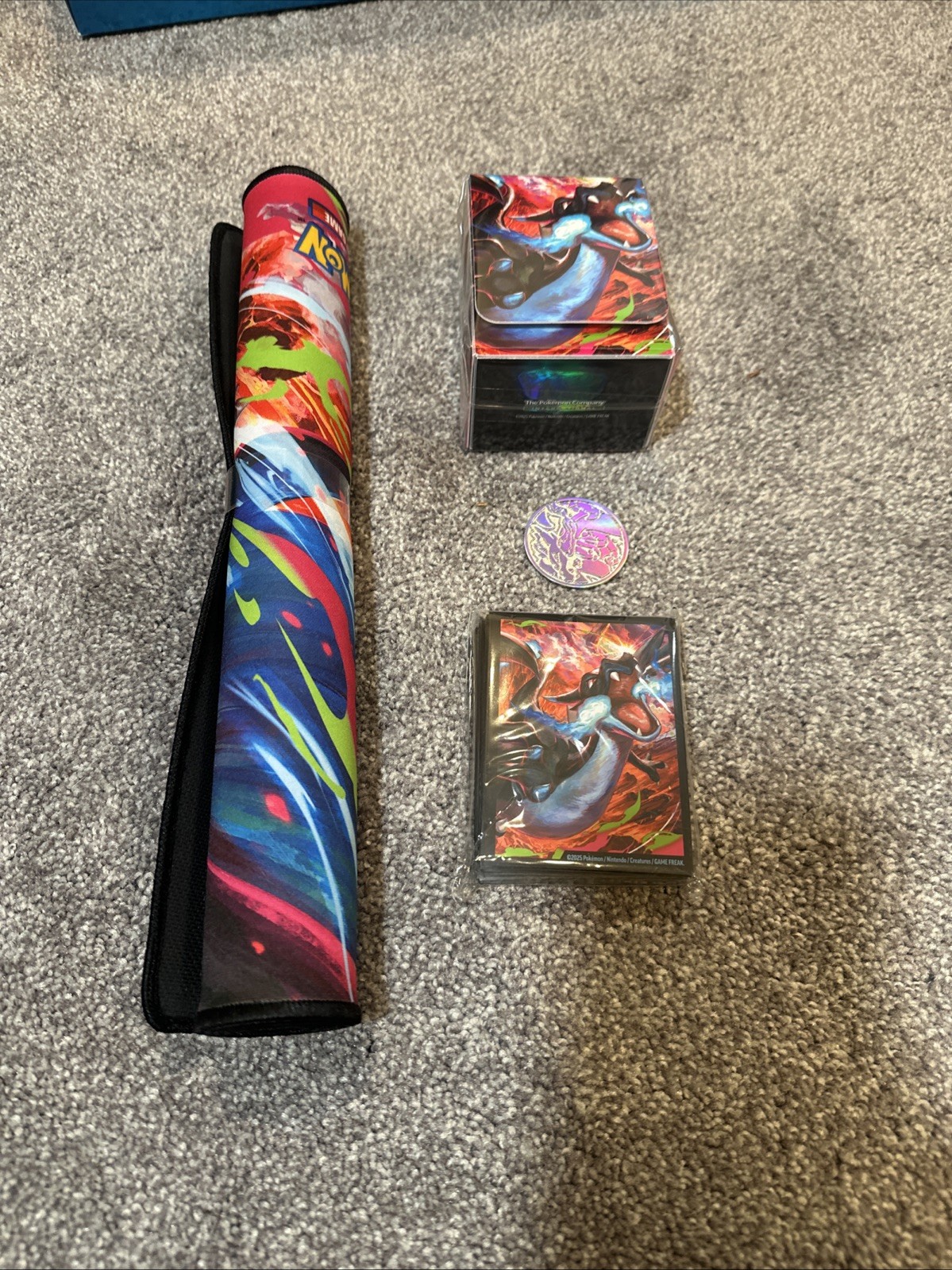 Phantasmal Flames Charizard UPC Play Mat Coin Sleeves and accessories