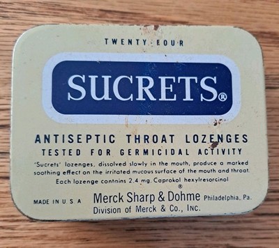 Vintage Sucrets Antiseptic Throat Lozenges Tin 1960 s Merck Sharp and Dohme