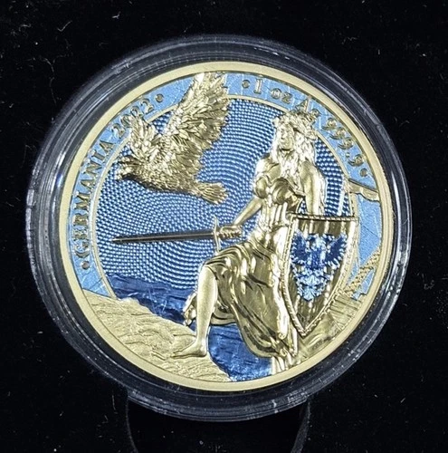 Collectible Germania Mint 1 Troy Oz .9999 Silver Bullion Gold Gilded w/COA & Box