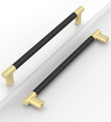 10 Pack 7.5in 192mm Black Gold Cabinet Pulls Knurled Kitchen Handles Heavy