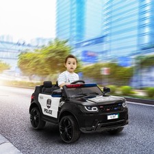 12V Kids Police Ride On Car, 2.4G Remote Control w/ LED Light  Music Horn