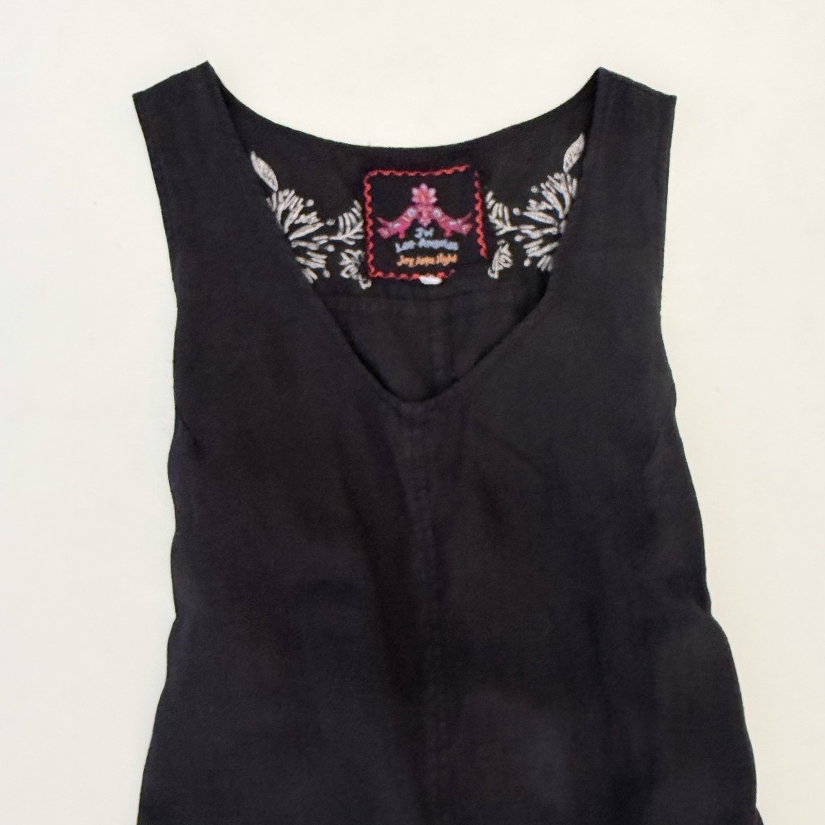Johnny Was Petra Dress S Maxi Black Linen Floral Embroidered Boho Timeless  Beach | eBay