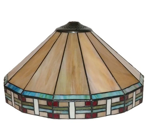 Vtg DALE TIFFANY Mission Style Colorful Slag Stained Glass Lamp Shade 14” x 7”