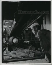 1958 Press Photo a Navy technician checks Talos Missiles aboard USS GALVESTON
