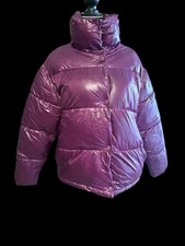 Shiny Purple Puffer Jacket Women s Quilted Bubble Winter Coat Cropped Streetwear