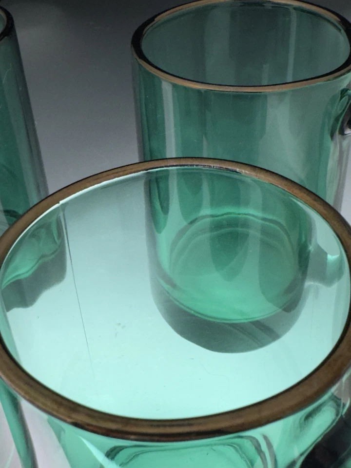 Juego de 4 tazas de vidrio Libbey verde enebro 10 OZ de colección con asas borde dorado 4,25 pulgadas Foto 4 de 4