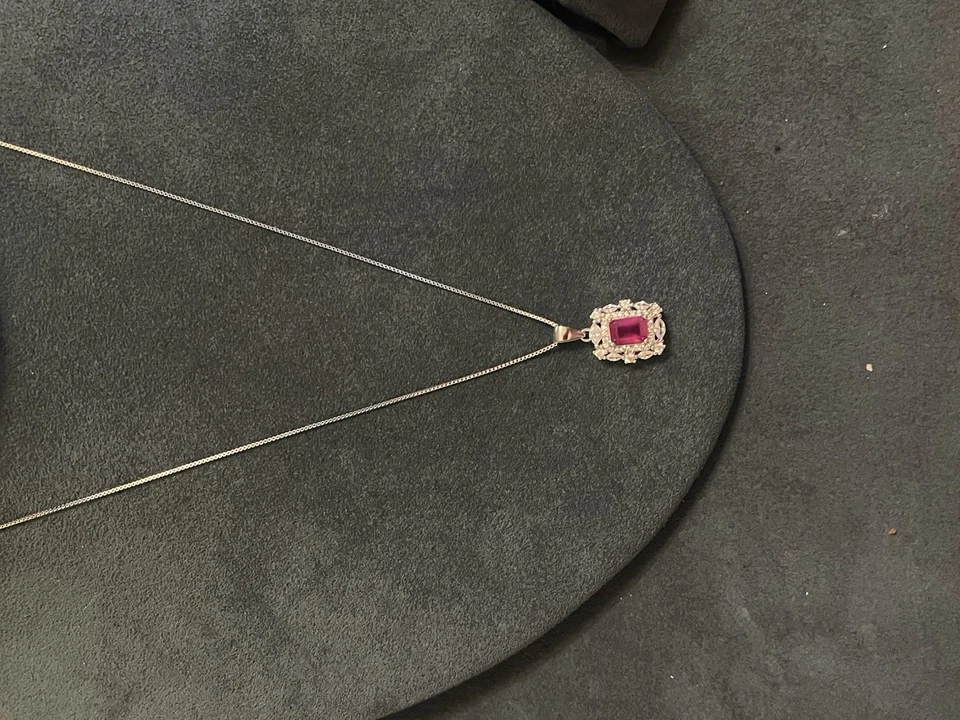 Brand New Sterling Silver Ruby Necklace and Earrings Jewelry Set 925 - Image 3 of 4