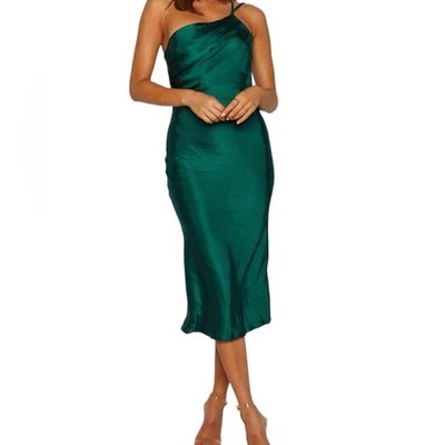 beginning boutique one shoulder dress Singer Yellow Satin One Shoulder Mini Dress - US 4