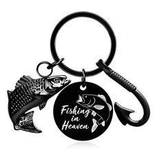 Fishing in Heaven Cremation Urn Keychain Fish Memory Key Tag -Fish Urn Black