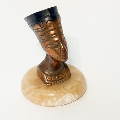 Vintage Egyptian Small Copper Tone Queen Nefertiti Figurine Marble Base 4''x 2.75