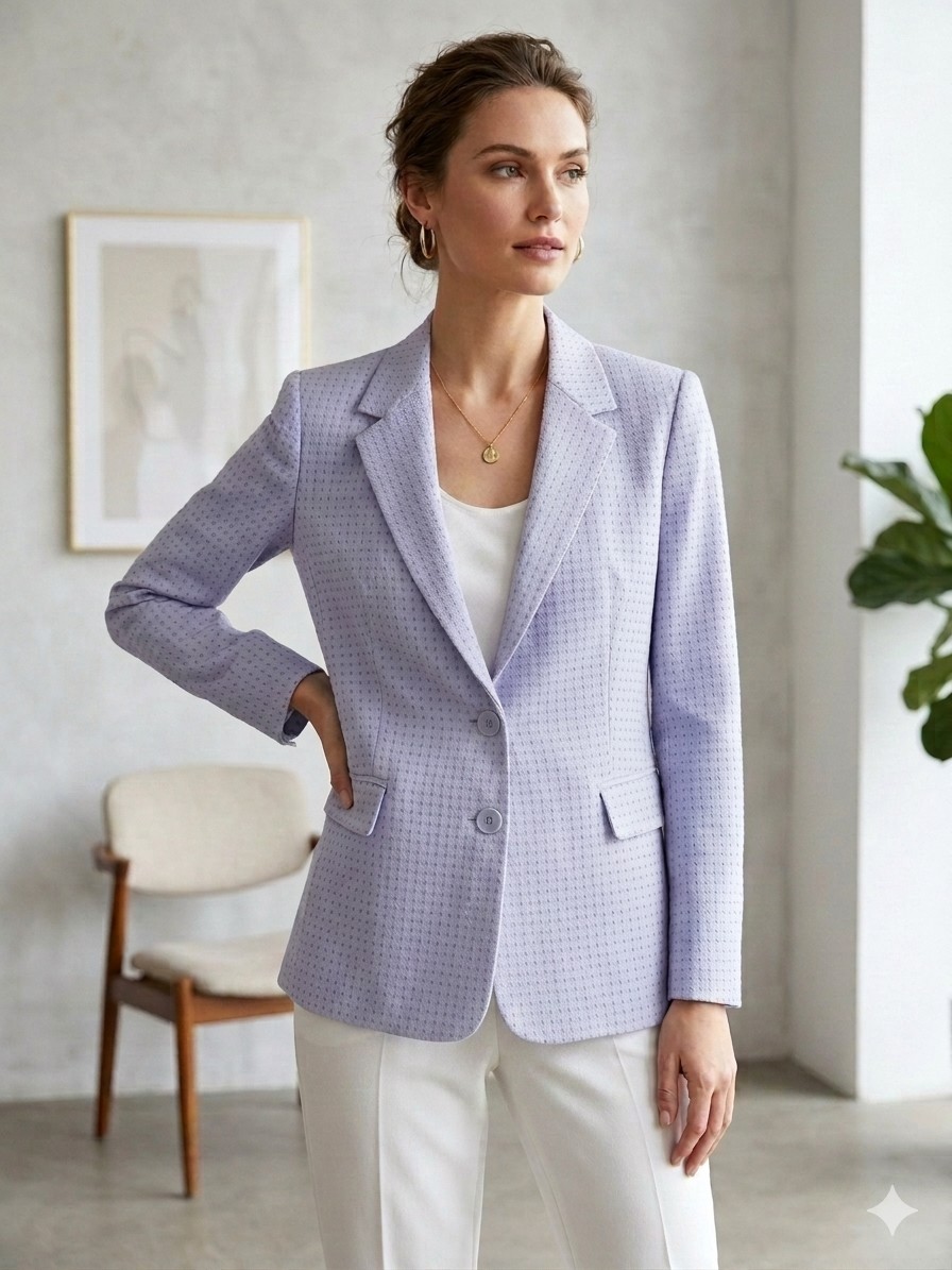 Nuevo Blazer Milano Moda Azul Lila Talla 8 Negro Patrón Punteado Elegante Chaqueta.