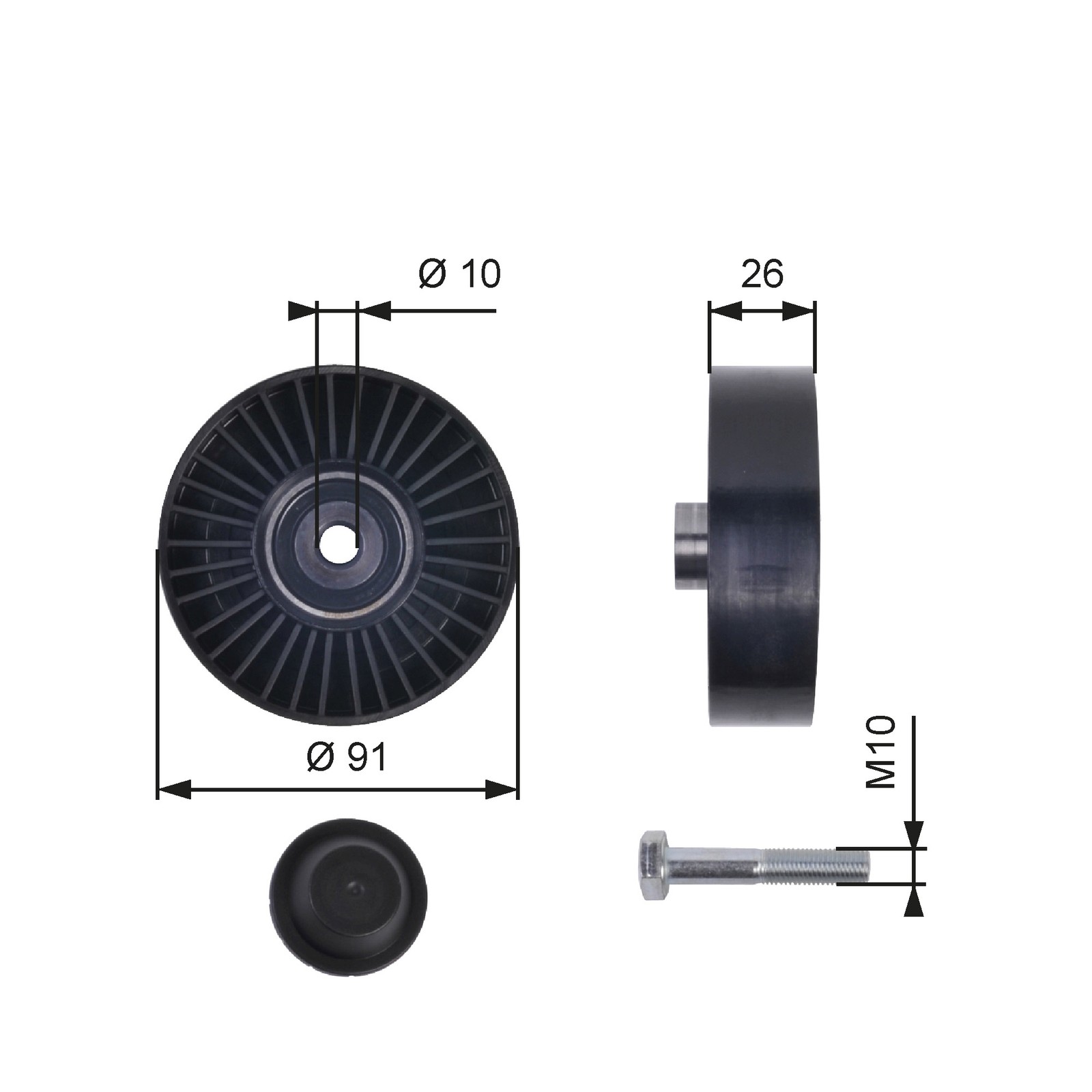 Centre GATES-OE T36001 Deflection/Guide Pulley, V-ribbed belt for ALFA ROMEO,FIA