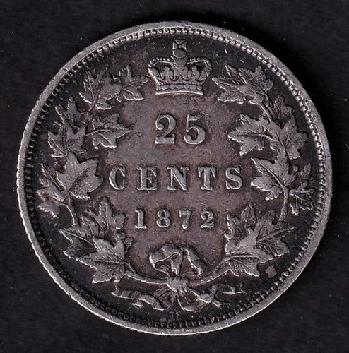 Canada 1872H 25c Twenty Five Cent Silver Quarter Queen Victoria Small  "2" .925