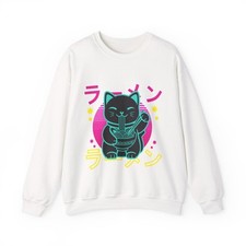 Kawaii Cat Sweatshirt, Japanese Food Lovers Cat Eating Ramen Kitten Sweatshirt