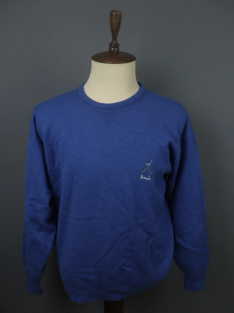 Nick Faldo Collection Blue Wool Knitted Crew Neck Raglan Sleeve Pullover Sweater