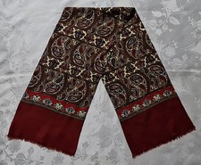 SCARF ITALY VINTAGE AUTHENTIC PAISLEY ART BURGUNDY VISCOSE LONG DOUBLE MENS