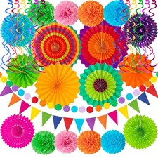 32Pcs Cinco De Mayo Decorations Fiesta Party Decorations Multi-Color Paper Fa...