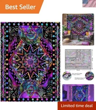 Blacklight Sun and Moon Tapestry Glow in The Dark Neon Hippie Bohemian Tapest...