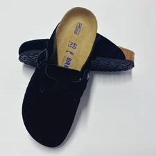 Birkenstock Boston Clogs Black Suede Leather Soft Footbed Unisex Men Women Shoes