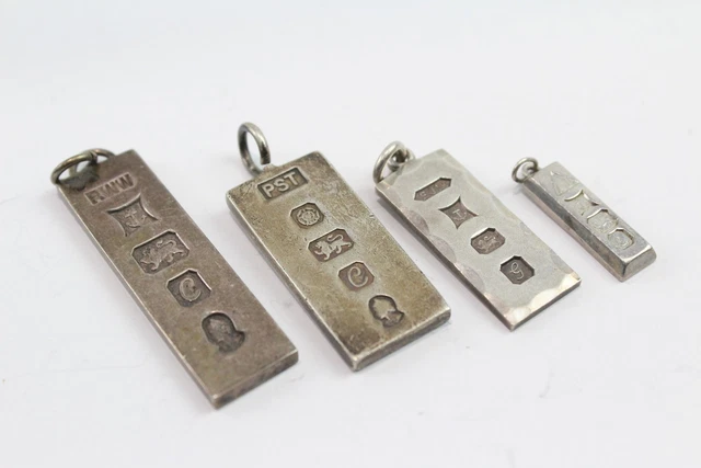 01 Sterling Silver Ingot Pendants 1977 Silver Jubilee 1981 Birmingham Sheffield