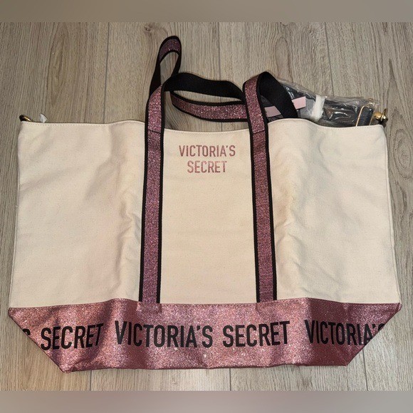 Victoria's Secret Pink Cream Bling Sparkle Tote Bag  