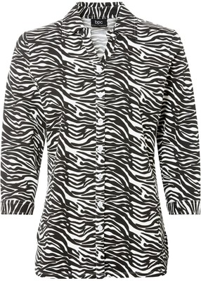 Blusenshirt mit Animalprint Gr. 40/42 Schwarz Wollweiß Zebra Damen Bluse Neu