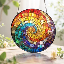 Rainbow Spiral Glass Suncatcher/Mosaic Style Glass Art/Colorful Geometric Decor