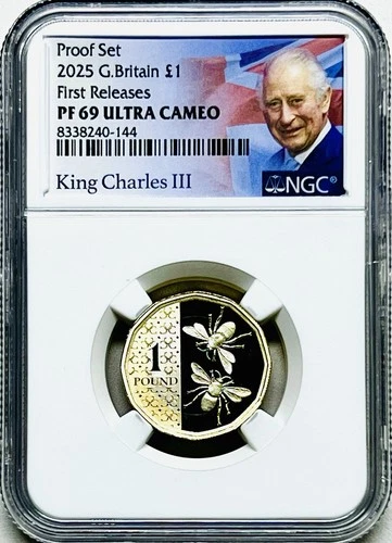 2025 1£ GREAT BRITAIN POUND PROOF NGC PF69 UCAM TWO BEES FIRST RELEASES POP-36