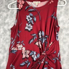 2021 Vtg Floral Twist Front Midi Dress Burgundy Stretch Soft Sz small
