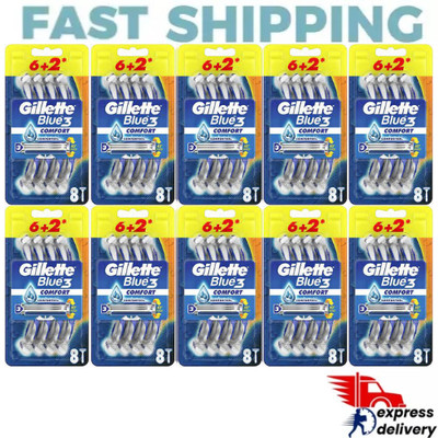 Gillette Blue3 Blue 3 Comfort ~ 8 Disposable Razors, ( 10 PACKS )