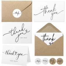 Layneria 100 Bulk Thank You Cards with Kraft Envelopes 3.5 x 5 inches, White