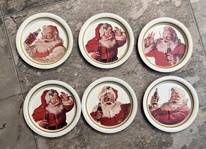 Set Of 6 Vintage Coca Cola Santa Tin Coasters 