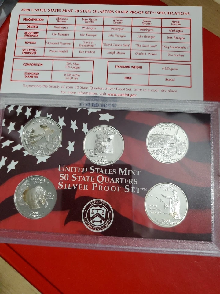 2008 S .90 Silver 50 State Quarters 5 Coin Set Original Packagingwith COA Hawaii - Image 2 of 4