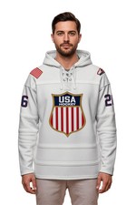 USA Hockey Shield Logo Official Vintage Look Embroidered White Lace Hoodie