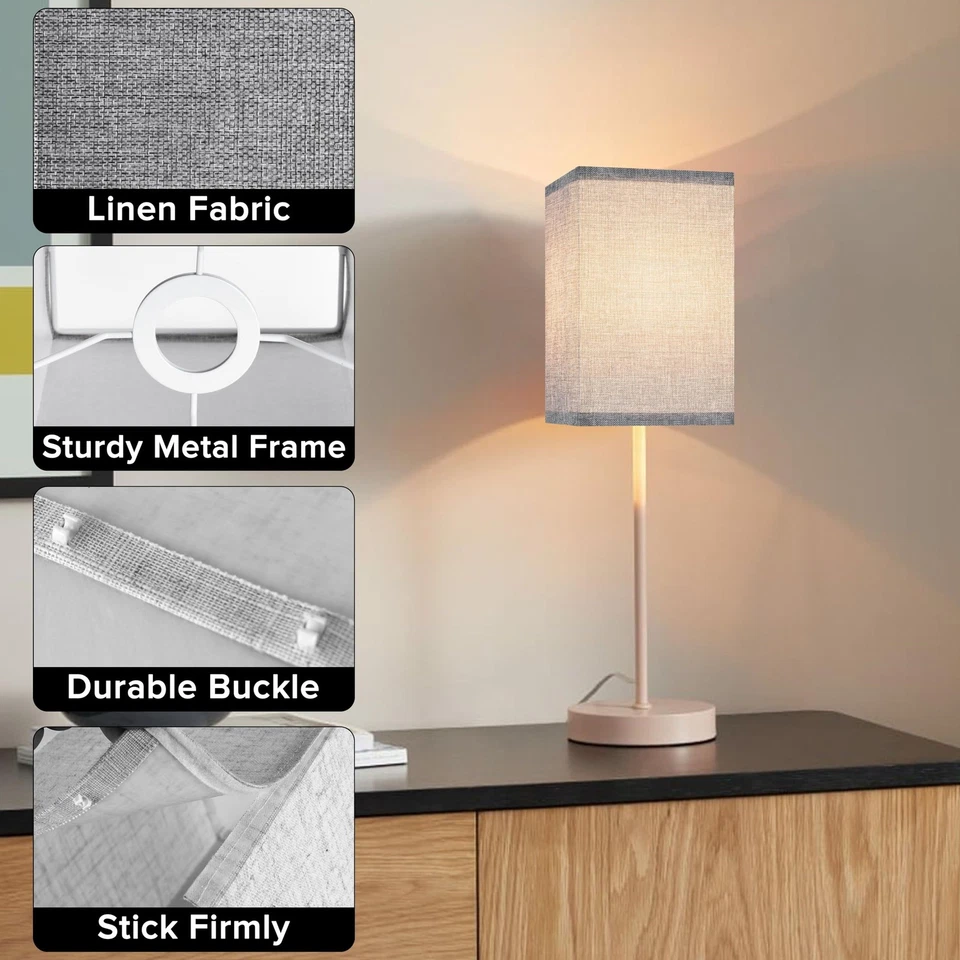 Juego de 2 pantallas de lámpara cuadradas pequeñas grises, L6.3"x W6.3"x H9.84" tela ajustadora UNO... Foto 4 de 4