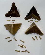 4 Vintage Decorative Bright Brass Corner Brackets Braces with 19 nails