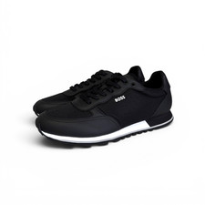 Image of BOSS Mens Trainers Black Casual Sneakers With Logo - Parkour Runn Size 10