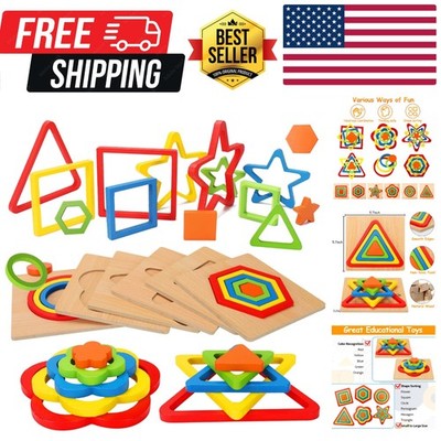 Toddler Puzzles Montessori Toy Wooden Shape Sorting Puzzle Sensory Toy Toddle...