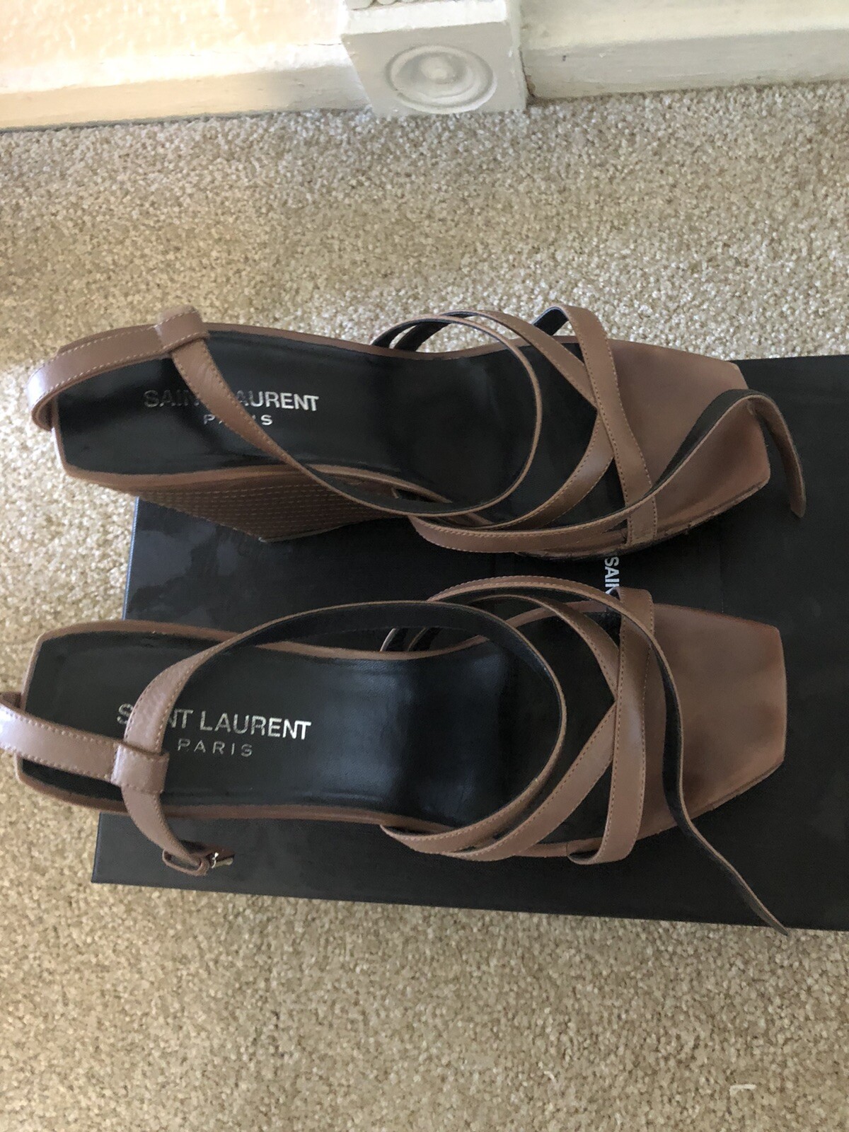 scarpe yves saint laurent 38 5 sandali con tacco plateau