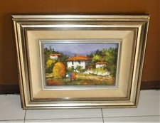 Quadro olio tela ADOLFO MASTROVITO Paesaggio con contadina 1981 - 30x20