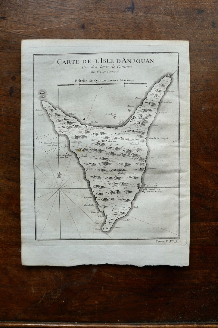 CARTE DE L'ISLE D'ANJOUAN, ILE DE COMORE, BELLIN, 1750