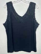 Y2K Lace Trim Tank Top 2X Black Fairy Grunge Whimsigoth Stretch Ribbed Style&Co