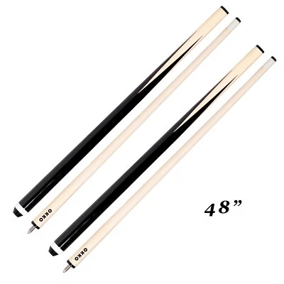OKKO Pool Billiard Short Cue Sticks 48”, Glue-On Tip, No Wrap, Pack of 2