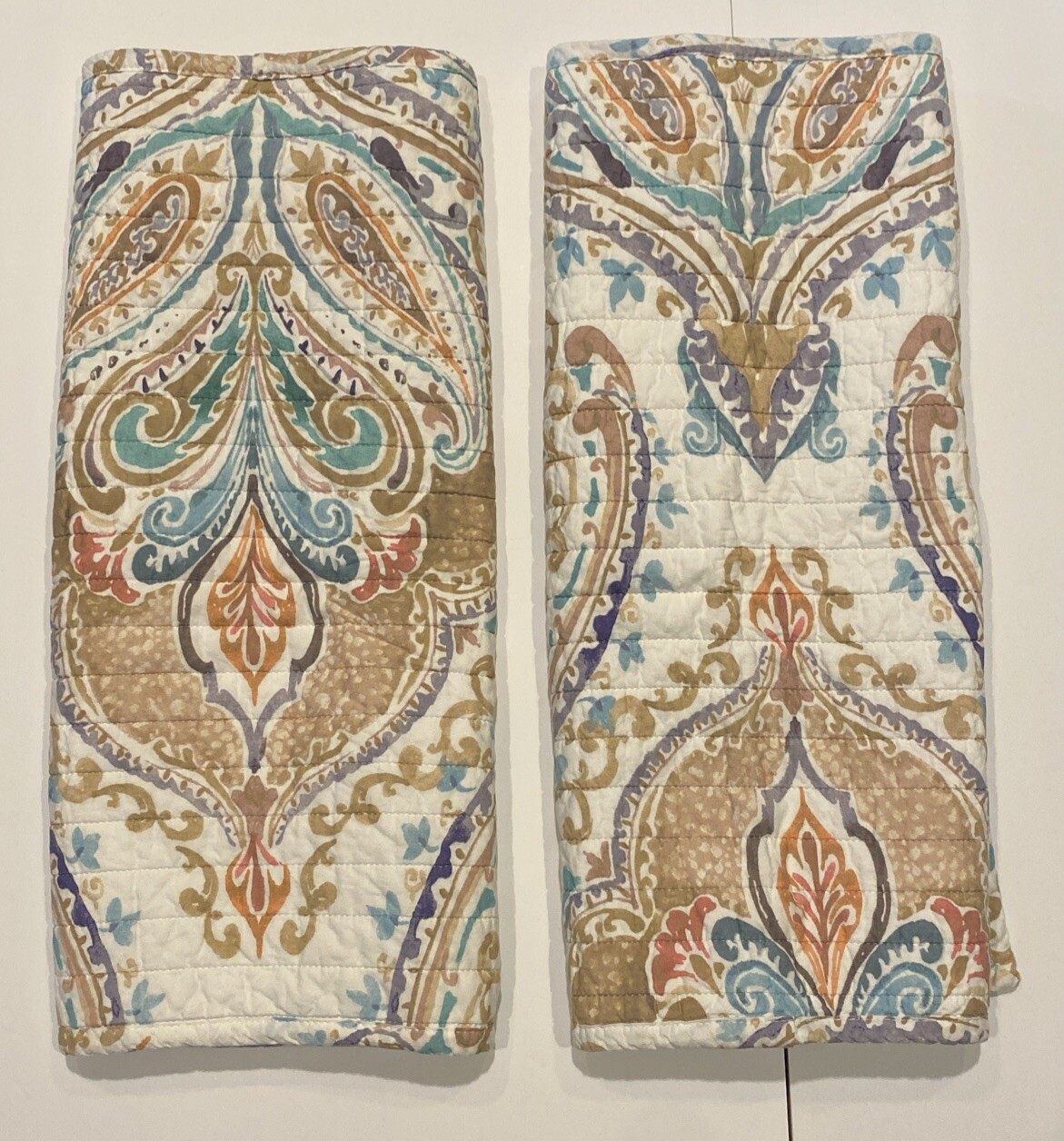 Villa Lugano Quilted Pillow Shams Set of 2 Standard Tan Aqua Gray 20x26