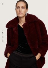Mango Lapels Faux Fur Coat Red Brand New Medium