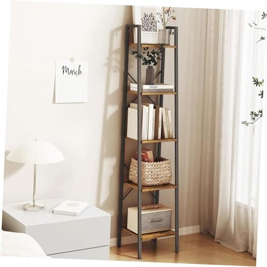 5-Tier Rustic Brown Ladder Bookshelf 63H x 13.4W x 11.8D