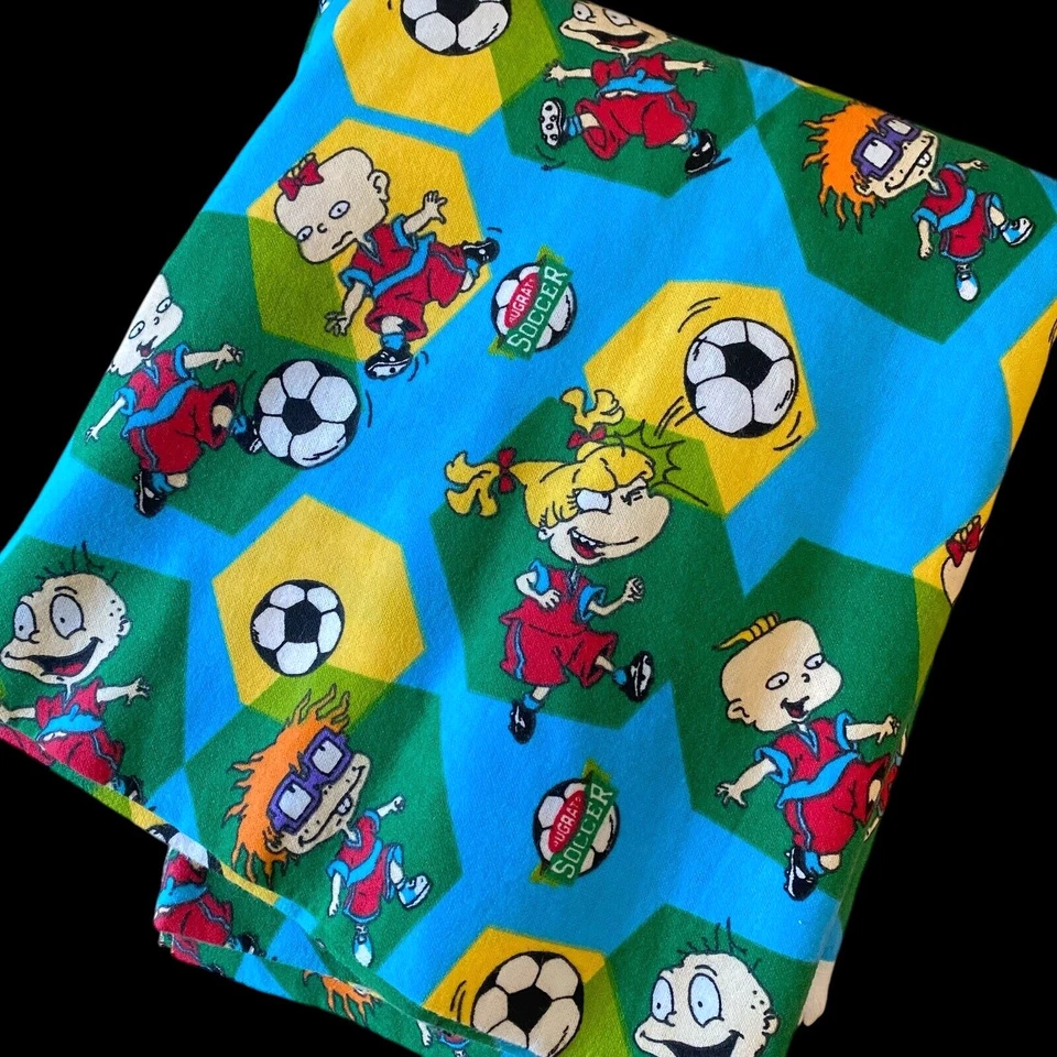 RUGRATS Vintage Tela Franela 1999 Edredón Fútbol Remanente Niños 46" x 2.75" yardas Foto 3 de 4