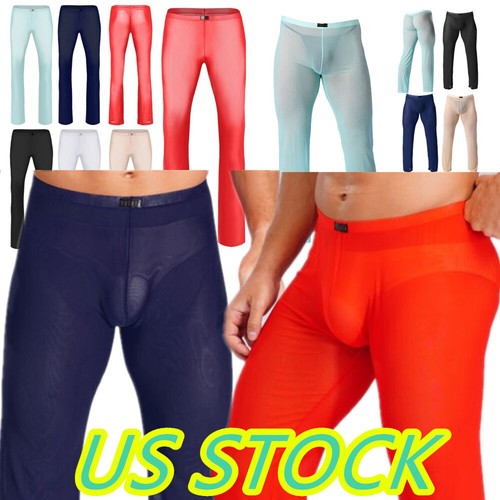 ~Men Mesh See Through Long Pants Solid Color Pajama Bottoms Trouser Nightwear - Picture 2 of 58