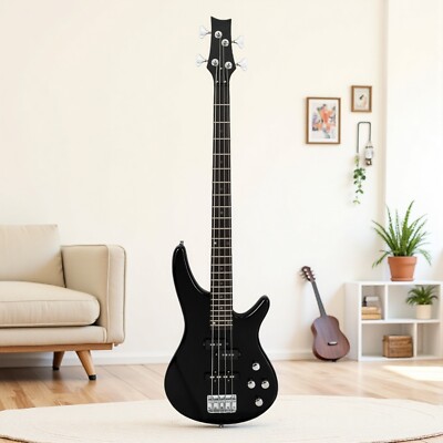 4-String Beginner P Style Electric Bass Guitar Set - PJ Pickups Full Size Black