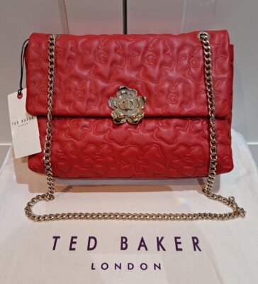 Ted Baker Large Red Quilted Bag With Rose Detail New With Tags!! UK